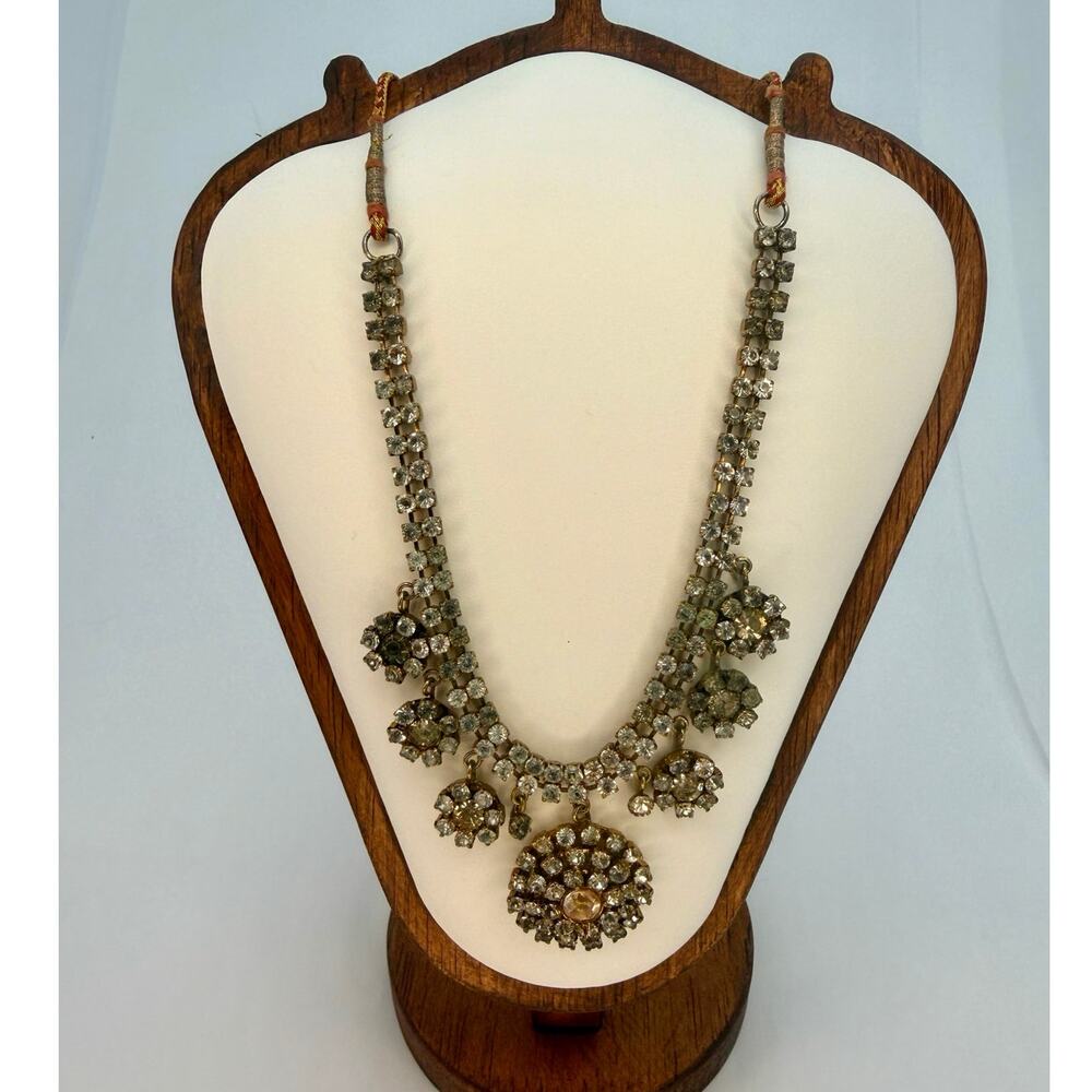 Vintage 1950s Indian Rhinestone Festoon Necklace Dori Cord Tassel AS-IS